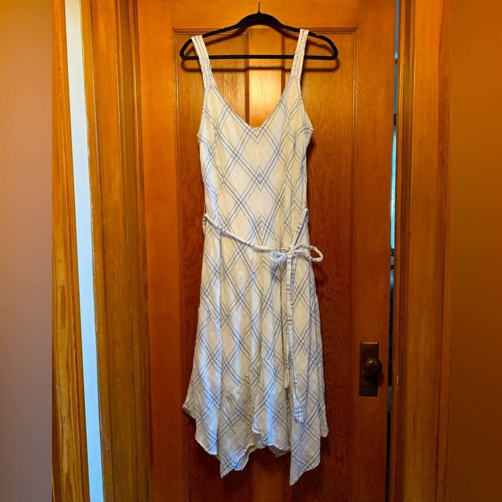 White with blue stripes handkerchief dress